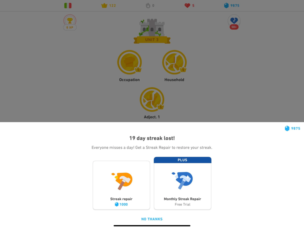 How can you earn the Gems in Duolingo? Streaks Maintenance